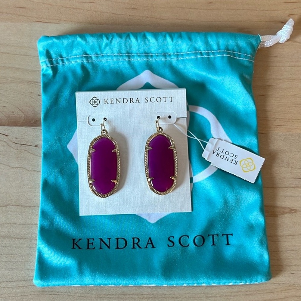 Kendra Scott Elle Gold Drop Earrings- Purple